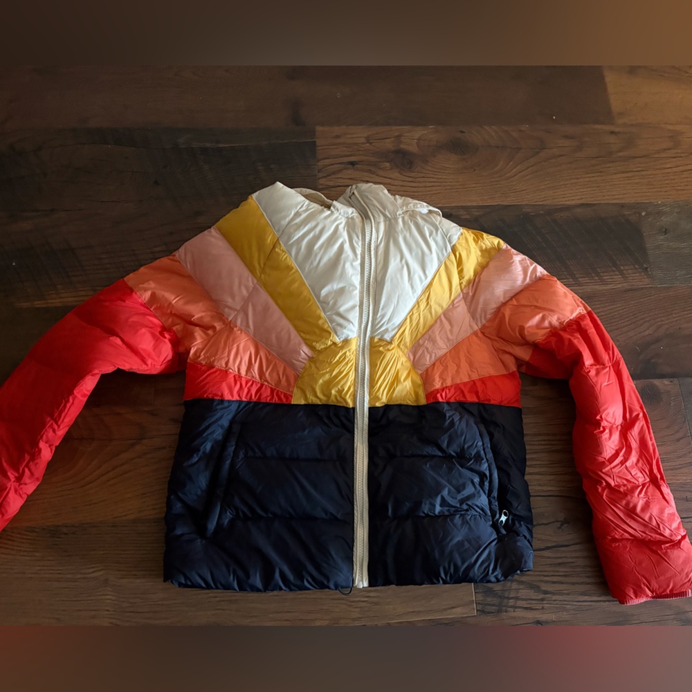 Marine Layer Colorblock Puffer Jacket in Red, Navy, Yellow, Pink, White